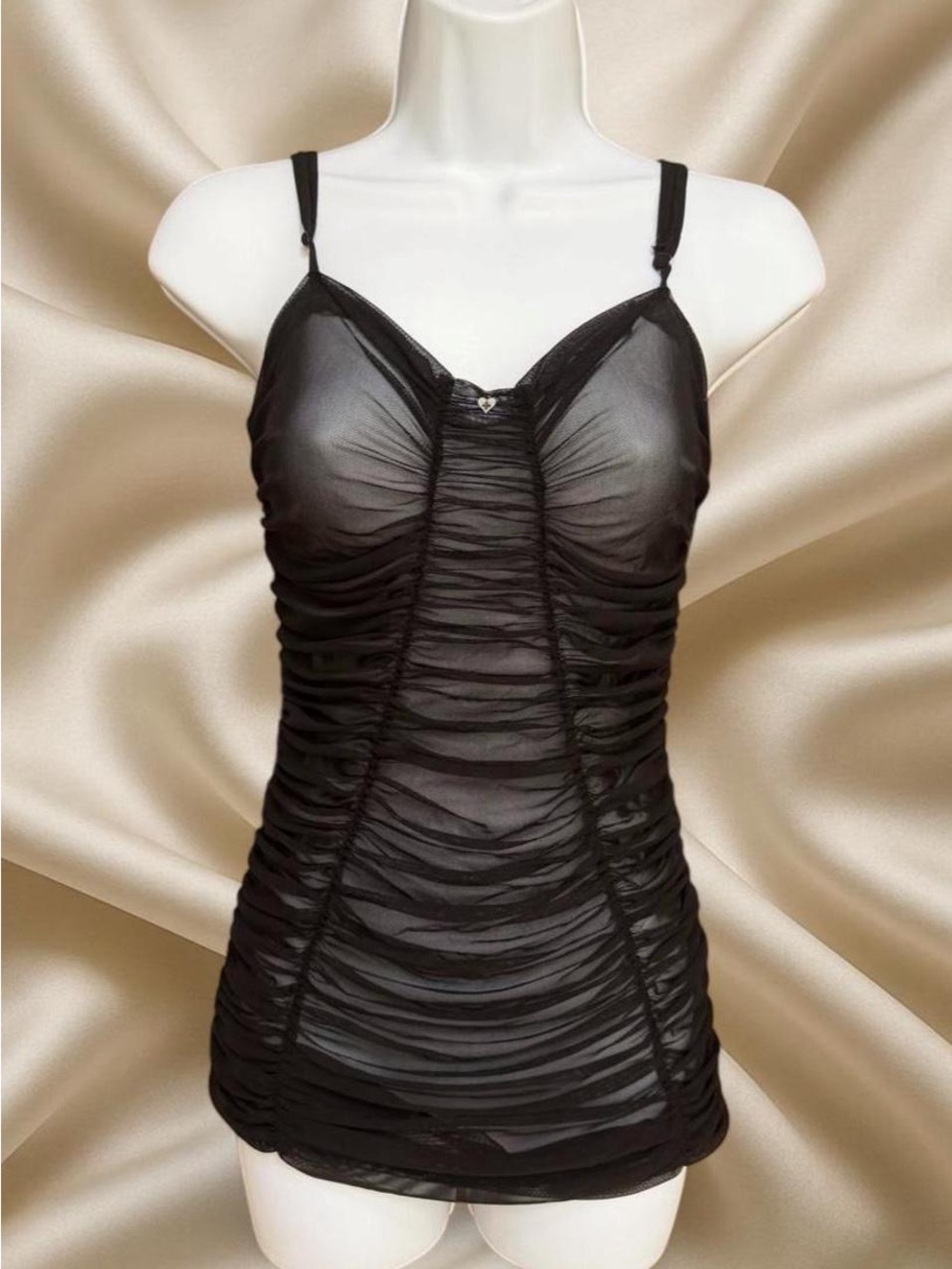 Sheer Ruched Black Cami Tank Top